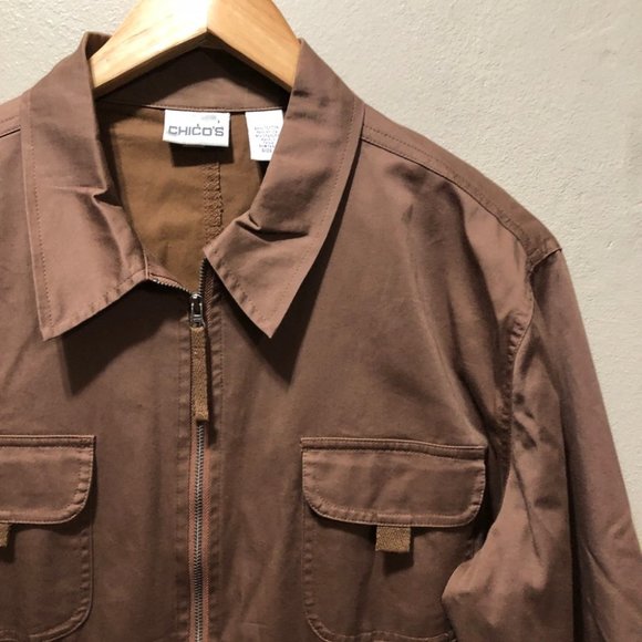 {Chico’s} Chocolate Brown Cotton Utility Jacket - Picture 3 of 9